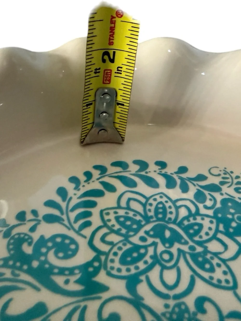 Pioneer Woman Teal Floral Pie Dish Scalloped 10” Stoneware